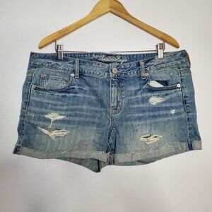 American Eagle Women's Distressed Denim Jeans Size 16  Cotton Blue